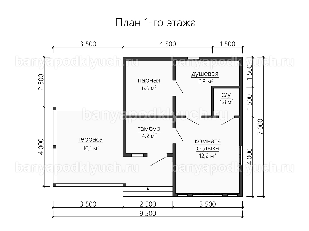 Баня из бруса 9.5x7 м Баня из бруса 9.5x7 м