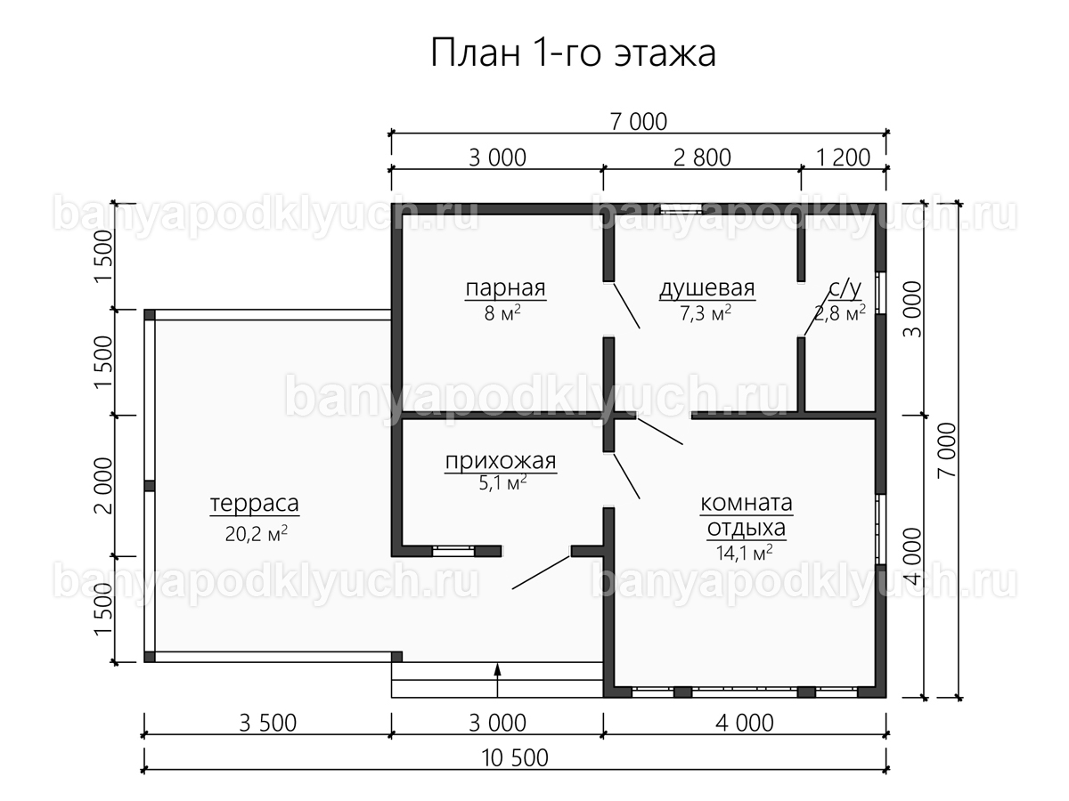 Баня из бруса 10.5x7 м Баня из бруса 10.5x7 м